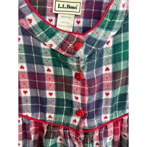 Vintage L.L. Bean Long Nightgown 90's Plaid Flannel Hearts Colorful Cotton Sz M